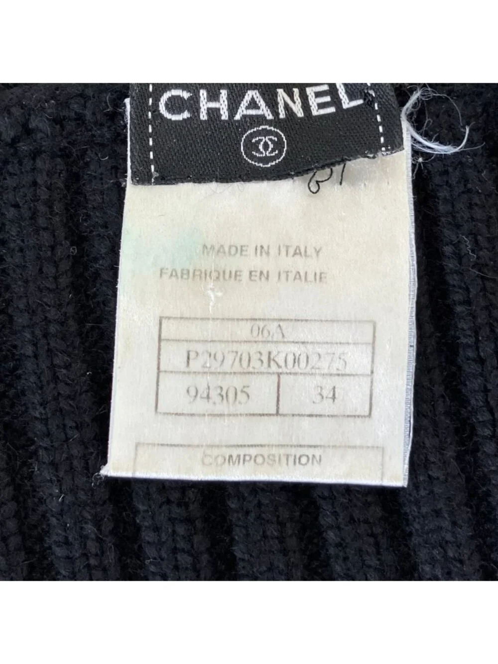 Chanel Cashmere 100% CC Logo Wide Rib Knit Zip Jacket 34 Black